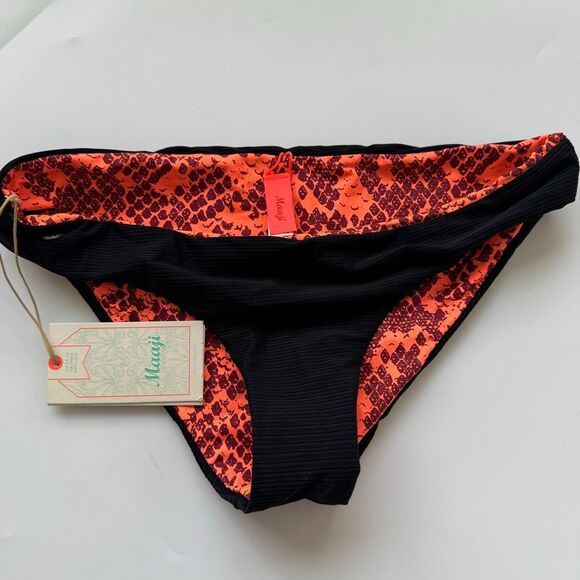 NWT Maaji Bikini Bottom Womens Medium Black Orange Python Reversible Swimwear - Picture 1 of 6